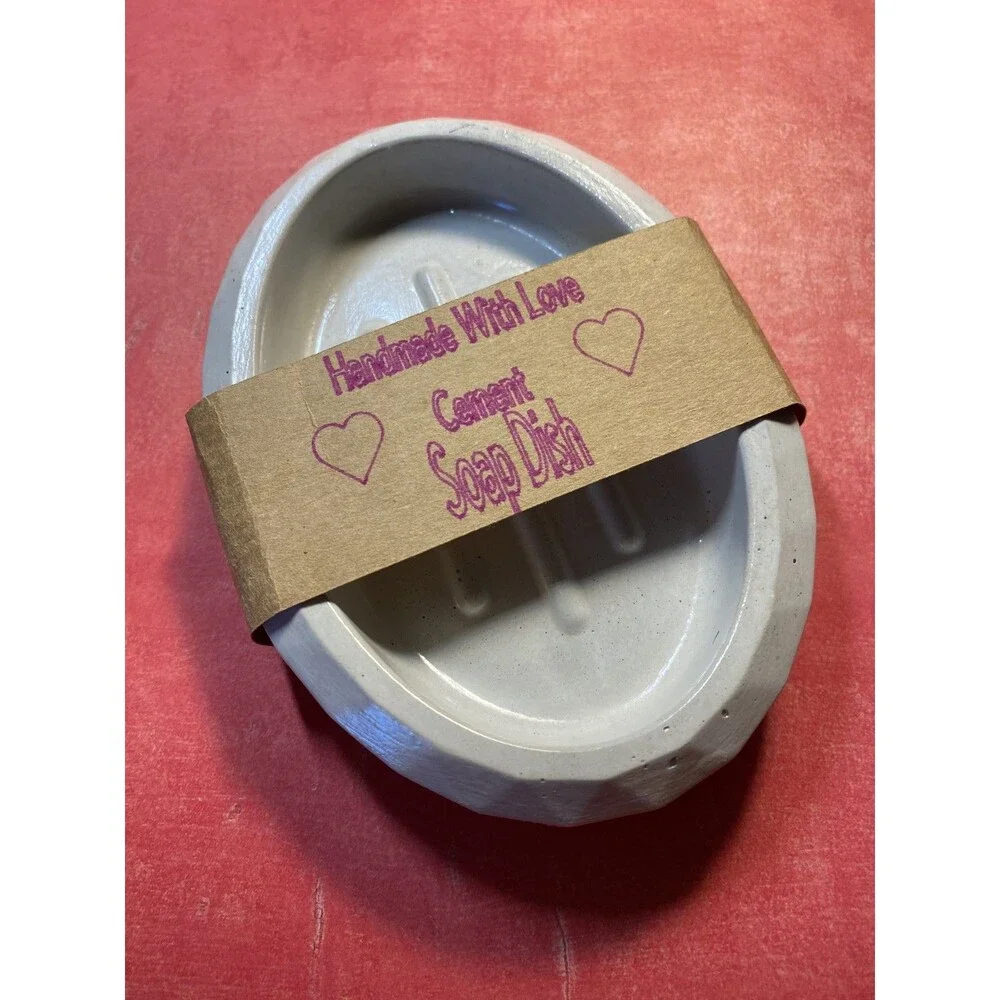 Handmade Soap Dish Cement Soap Holder Oval Bathroom Kitchen Beige
